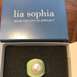 lia sophia mint green faux pearl ring